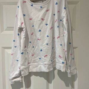 White Sweatshirt with Pink and Blue Whale and Heart Print
